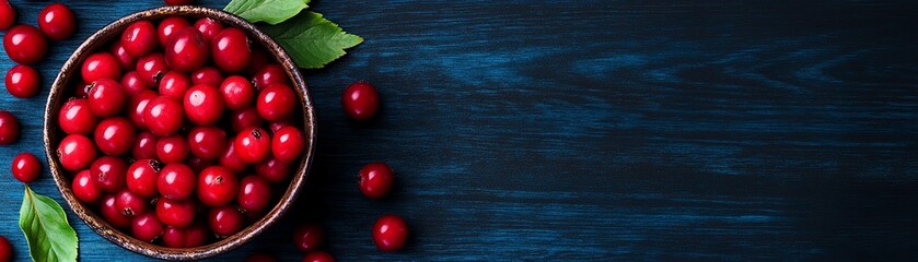 An assortment of fresh serviceberries, some whole and some halved, displayed in a vintage bowl on a dark wooden table