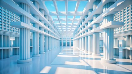 Futuristic hallway with bright blue lighting.