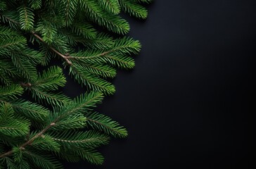 Canvas Print - Green pine branches on black