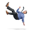 © afxhome - Situation, man in office clothes and tie falls down isolated on transparent background png. The concept of falling