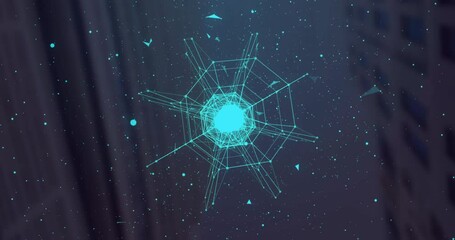 Wall Mural - geometric wireframe sphere and network connections animation over starry background