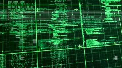 Wall Mural - green coding and data processing animation over grid background