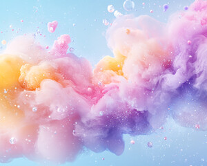 Wall Mural - a colorful cloud of smoke with a blue sky background. the smoke is made up of different colors, incl