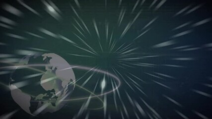 Wall Mural - earth rotating with light streaks, suggesting high-speed travel or data transmission