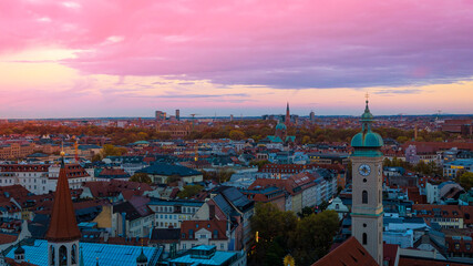 The view of landmark in munich with The New Town Hall at Marienplatz Square in Munich, Bavaria, Germany.