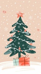 Wall Mural - Festive Christmas tree illustration