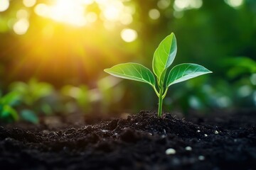 Wall Mural - Sprouting plant in sunlight