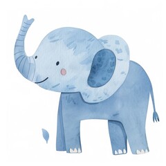 Watercolor illustration of a cute blue elephant.