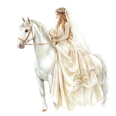 Wall Mural - Bride riding white horse gracefully