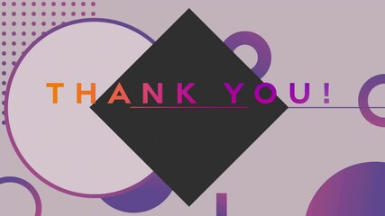 Sticker - THANK YOU! text animation over geometric shapes on light purple background