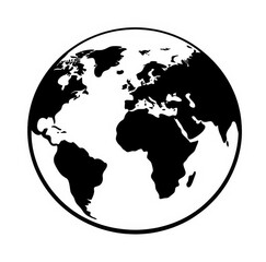 black silhouette of planet earth on a white background.