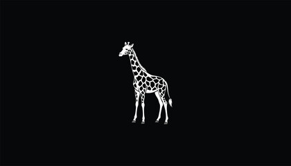 Wall Mural - Minimalist White Color Giraffe Logo with White Outline on Black Background