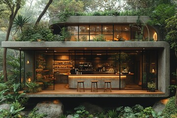 Wall Mural - A house with a lot of greenery and a bar area