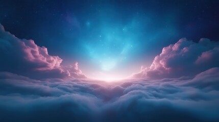 Wall Mural - a beautiful blue sky with pink clouds and stars