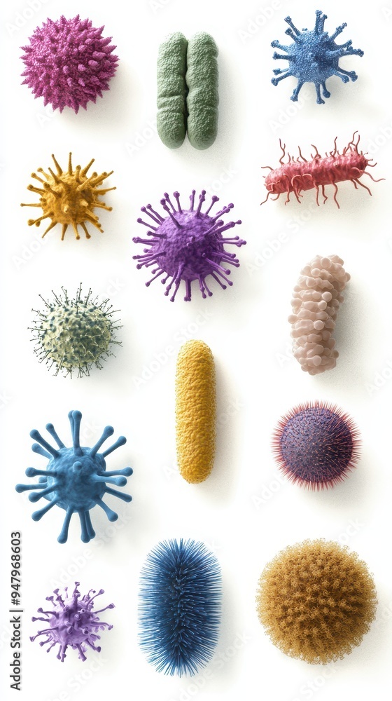 This collection displays multiple types of pathogen cells, illustrating ...