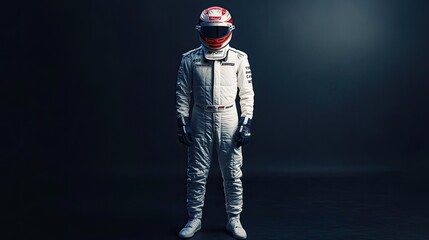 an f1 racing car driver standing. 