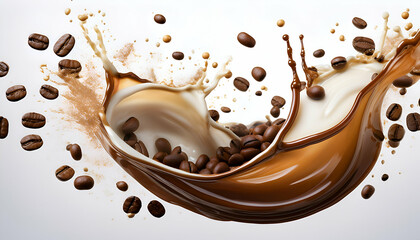 Energetic coffee explosion, showcasing rich colors and textures
Vibrant coffee splash