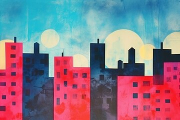 Poster - City painting art acrylic paint.