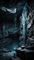 Sticker - cold icy stone walls of deep nature cave background backdrop