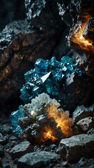 Poster - glittering minerals in the deep nature cave background backdrop