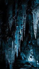 Sticker - ice formations on dark in deep nature cave background backdrop