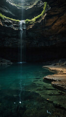 Sticker - subterranean pools in the deep nature cave background backdrop