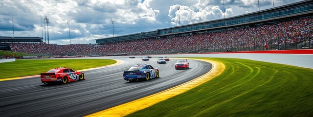 Poster - speedway with cars racing on track 