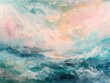 © The Singularity - Abstract Seascape Painting with Pink Sunset Clouds