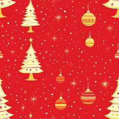 Seamless red pattern of abstract Christmas baubles and Christmas trees for paper or textile.
