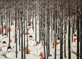 Wall Mural - Nature snow outdoors snowman.