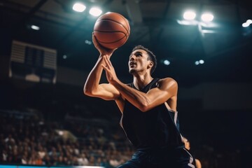 Canvas Print - Basketball throwing sports player.