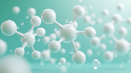 Wall Mural - abstract 3d molecular structure with white spheres on a teal background representing science and tec