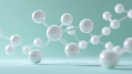 Wall Mural - abstract molecular structure with white spheres on a light green background representing scientific 