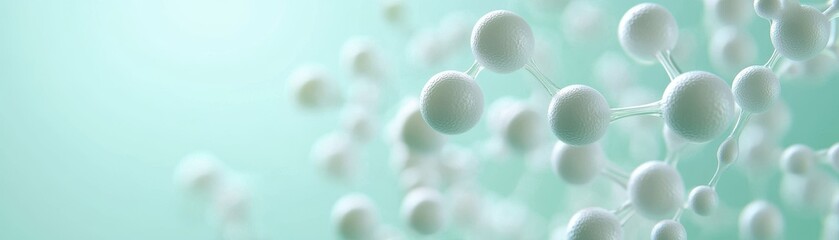 Wall Mural - abstract molecular structure with spheres on a light green background representing science and techn