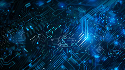 neon glowing digital technology circuit board in computer. futuristic glowing bright blue color. abs