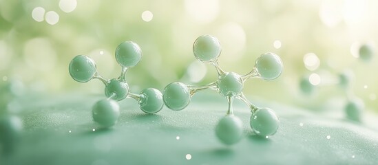 Wall Mural - abstract molecular structure with green background and bokeh effect representing science and technol