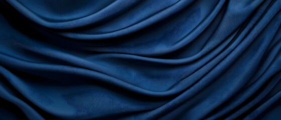 Elegant dark blue fabric with smooth drapes and subtle sheen, perfect for backgrounds and textiles in design projects.