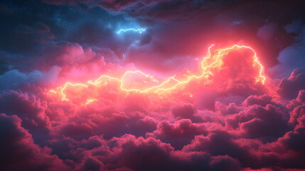 Wall Mural - Purple pink clouds in the sky with futuristic sunset. 3d rendering, abstract futuristic background in neon colors.