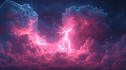 Wall Mural - Purple pink clouds in the sky with futuristic sunset. 3d rendering, abstract futuristic background in neon colors.