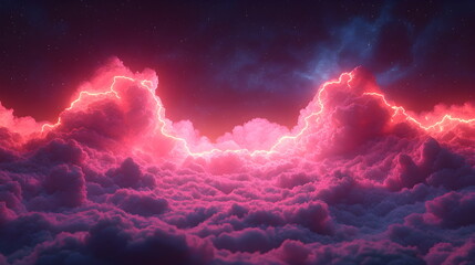 Wall Mural - Purple pink clouds in the sky with futuristic sunset. 3d rendering, abstract futuristic background in neon colors.