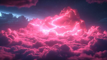 Wall Mural - Purple pink clouds in the sky with futuristic sunset. 3d rendering, abstract futuristic background in neon colors.