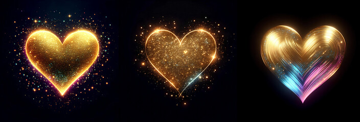Wall Mural - gold glitter hearts light shiny sparkling black background