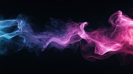 Wall Mural - abstract flowing blue and pink smoke-like waves on dark background generative ai