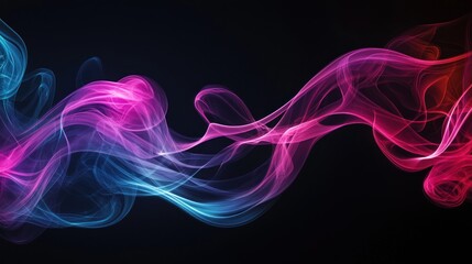 Wall Mural - abstract flowing blue and pink smoke-like waves on dark background generative ai