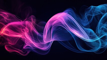 Wall Mural - abstract flowing blue and pink smoke-like waves on dark background generative ai