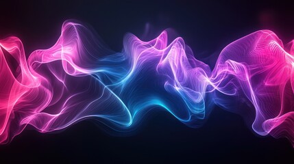 Wall Mural - abstract flowing blue and pink smoke-like waves on dark background generative ai