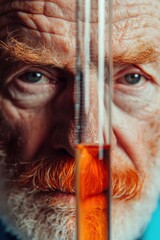 Wall Mural - scientist in lab coat with eureka expression holding test tube in laboratory