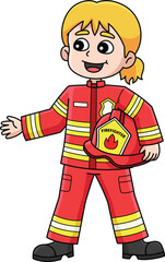 Wall Mural - Female Firefighter Cartoon Colored Clipart