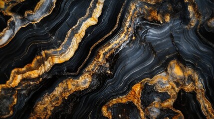 Textured black and gold stone formation showcasing natural patterns and geological beauty