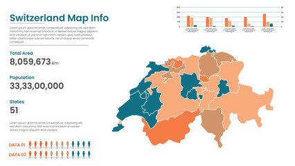  Switzerland political map of administrative divisions states, Colorful states  in Switzerland map infographic, Switzerland Map Info, Switzerland Population.